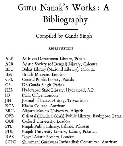 Guru Nanak Works A Bibliography By Dr. Ganda Singh