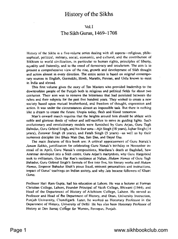 History of Sikhs Vol 1 